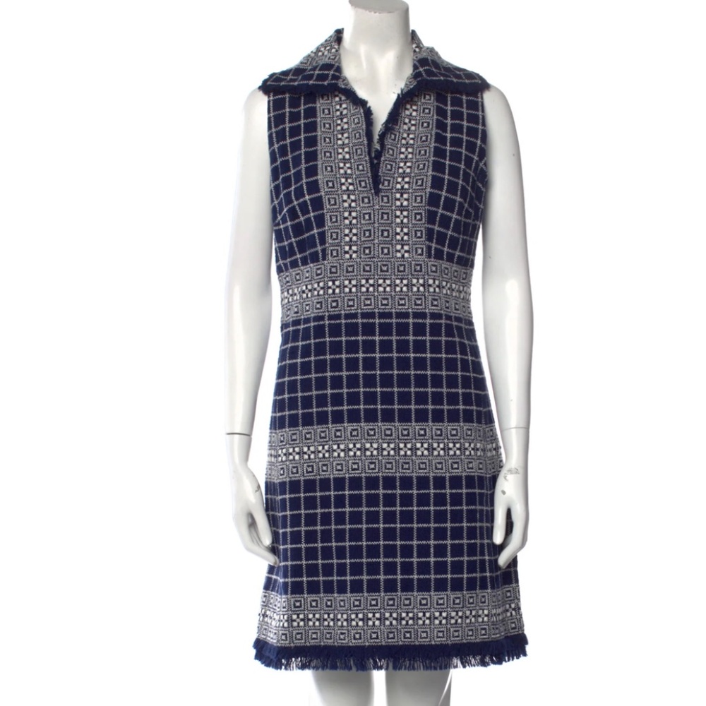 Tory Burch Carlsbad Dress Fringe Sleeveless‎ V-Neck Tweed Dress 12